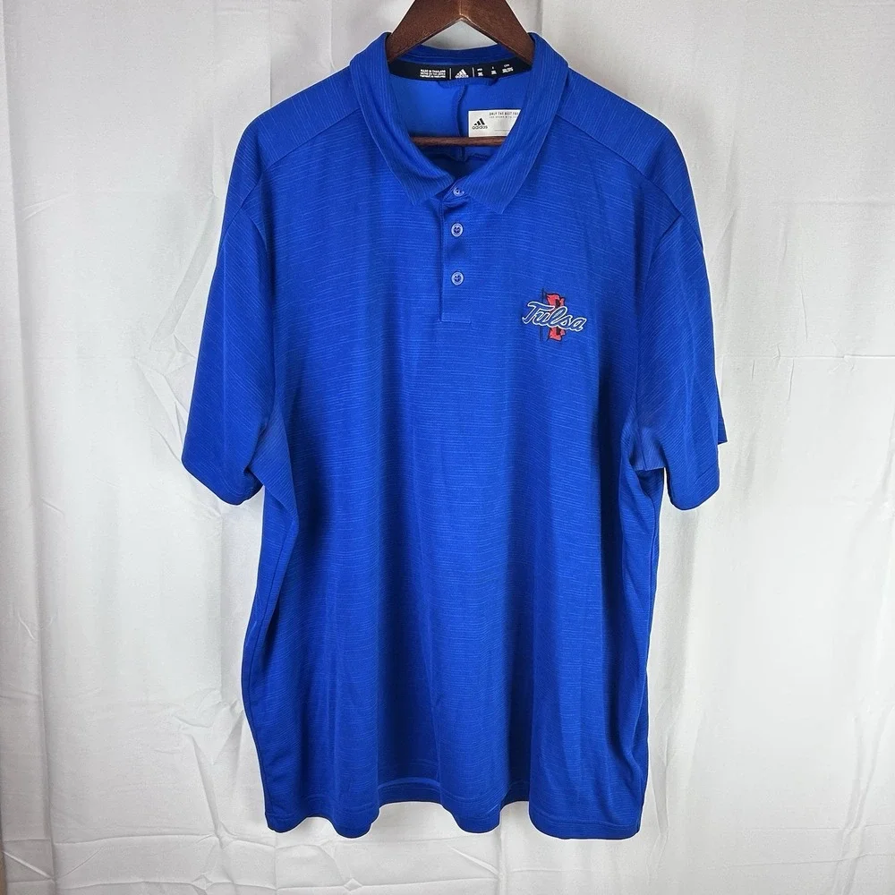 Tulsa Golden Hurricanes TU Adidas Short Sleeve Blue Polo Men's Size 3XL *Flaw‎